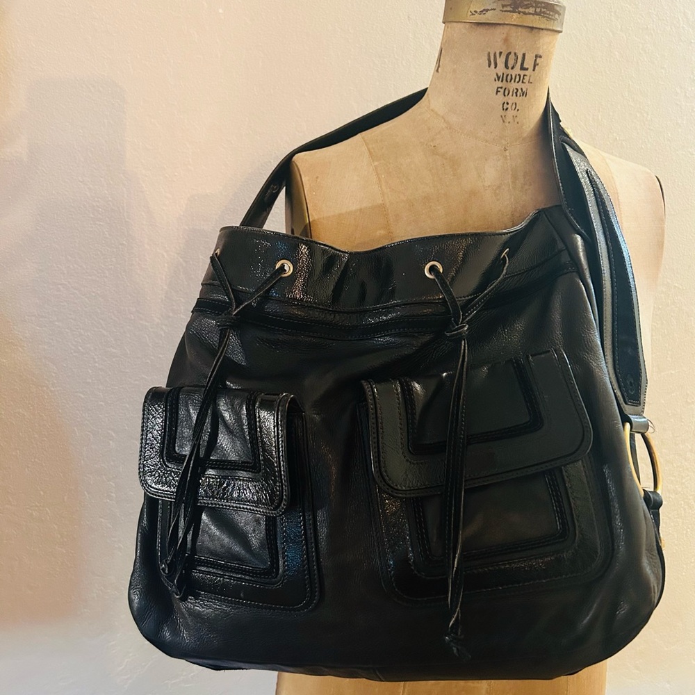 Vintage YSL Yves Saint Laurent Severine Leather Suede Tote Black & Gold ๐ฎ๐น Made - Picture 4 of 14